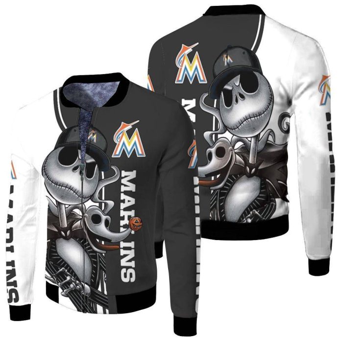 Marlins Jack Skellington And Zero Fleece Bomber Jacket