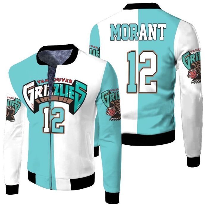 Memphis Grizzlies Ja Morant 12 2020 NBA New Arrival White & Teal Fleece Bomber Jacket