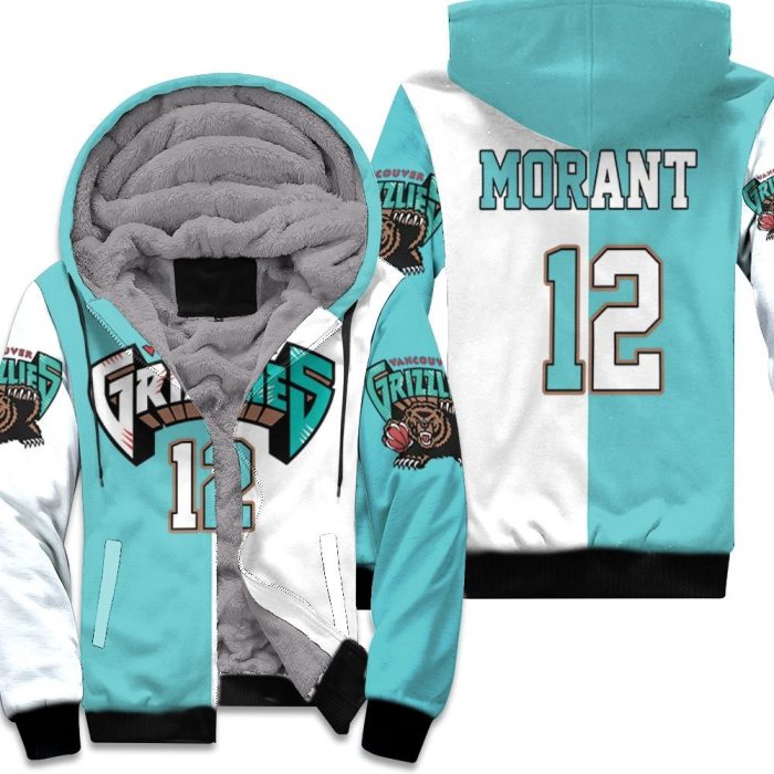 Memphis Grizzlies Ja Morant 12 White & Teal Inspired Unisex Fleece Hoodie