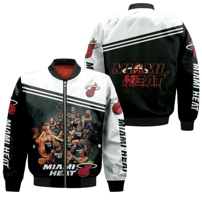 Miami Heat Legends On Flame Logo For Fan Bomber Jacket