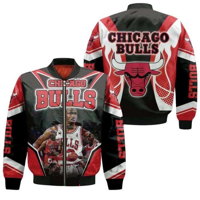 Michael Jordan 23 Chicago Bulls Fire Ball Bomber Jacket
