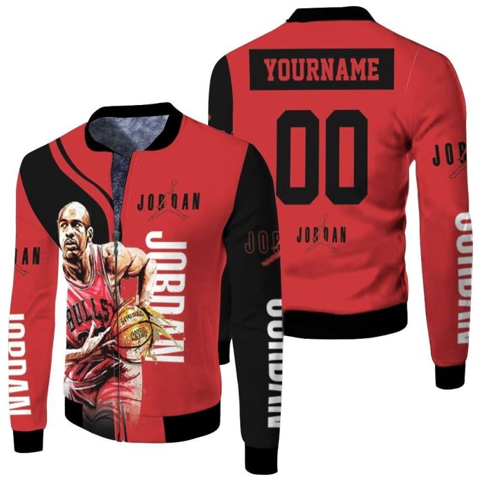 Michael Jordan 23 Chicago Bulls Running Personalized Fleece Bomber Jacket