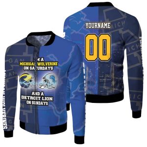 Michigan Wolverine On Saturdays And Detroit Lion On Sundays Fan 3D Personalized Fleece Bomber Jacket