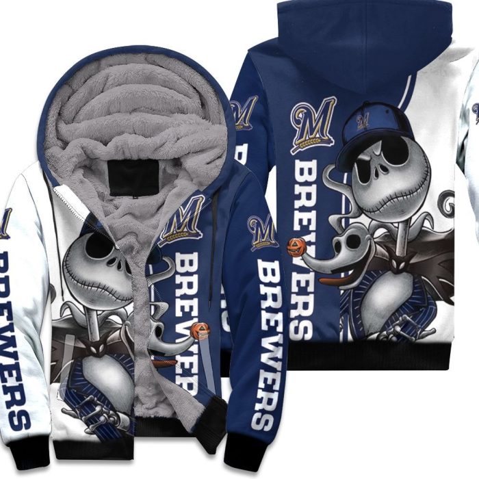 Milwaukee Brewers Jack Skellington And Zero Unisex Fleece Hoodie