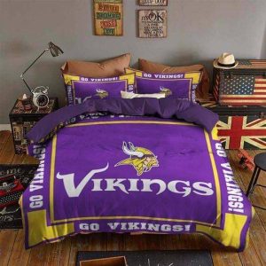 Minnesota Vikings Bedding Set Sleepy Halloween And Christmas - 1 Duvet Cover & 2 Pillow Case