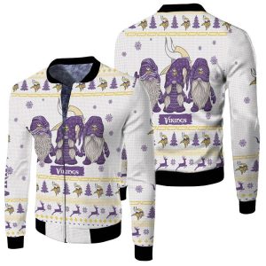 Minnesota Vikings Purple Gnomes Ugly Christmas 3D Fleece Bomber Jacket