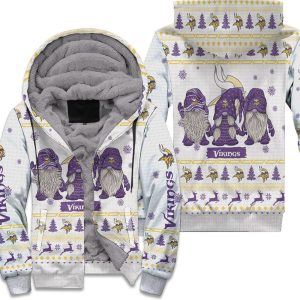 Minnesota Vikings Purple Gnomes Ugly Christmas 3D Unisex Fleece Hoodie