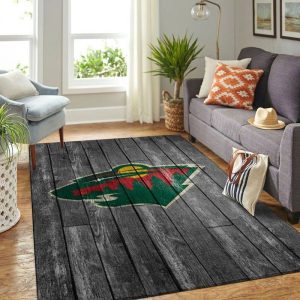 Minnesota Wild NHL Team Logo Grey Wooden Style Nice Gift Home Decor Rectangle Area Rug