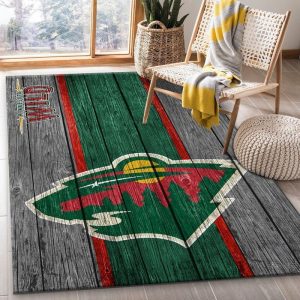 Minnesota Wild NHL Team Logo Wooden Style Nice Gift Home Decor Rectangle Area Rug