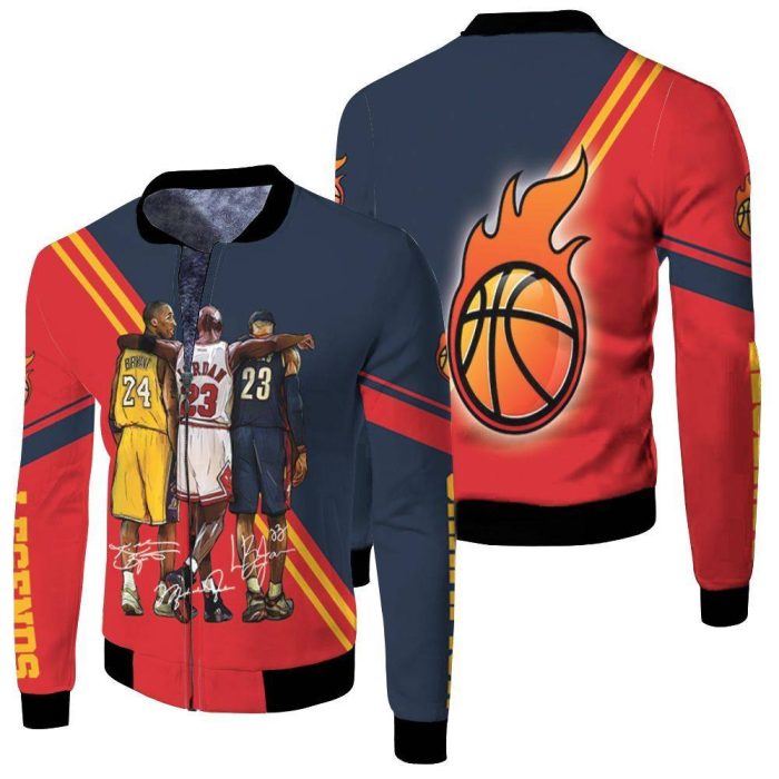 NBA Legend Michael Jordan Kobe Bryant Lebron James Signatures Fleece Bomber Jacket