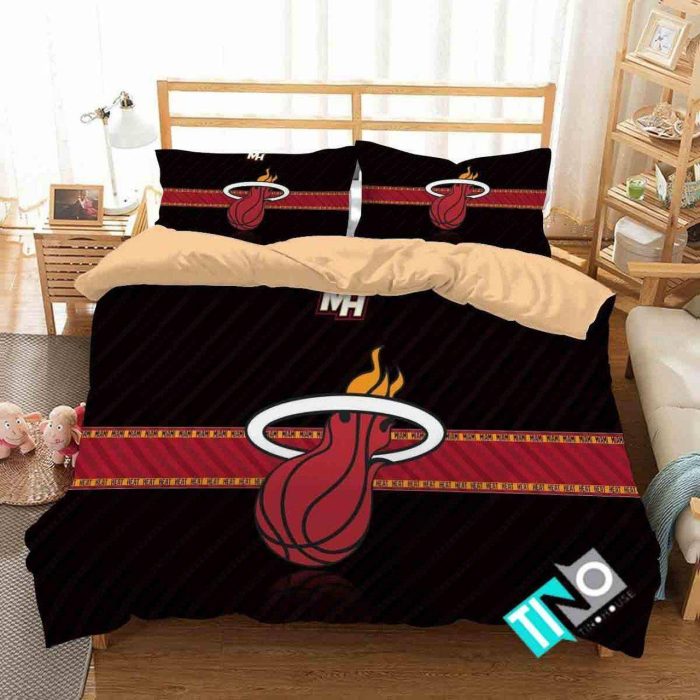 NBA Miami Heat Logo 3D Printed Bedding Set- 1 Duvet Cover & 2 Pillow Cases