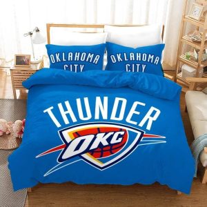 NBA Oklahoma City Thunder Logo Basketball Bedding Set- 1 Duvet Cover & 2 Pillow Cases
