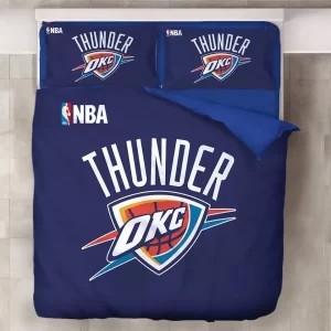 NBA Oklahoma City Thunder Logo Basketball Bedding Set- 1 Duvet Cover & 2 Pillow Cases