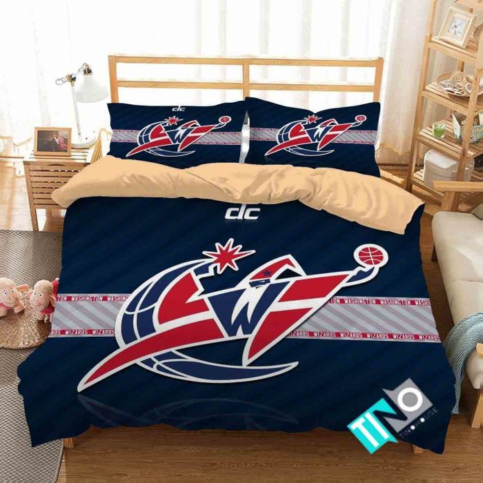 NBA Washington Wizards Logo 3D Printed Bedding Set- 1 Duvet Cover & 2 Pillow Cases