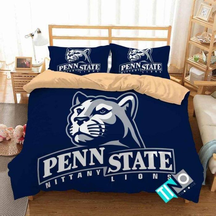 NCAA Penn State Nittany Lions Logo With Iconic Colors Bedding Set - 1 Duvet Cover & 2 Pillow Cases