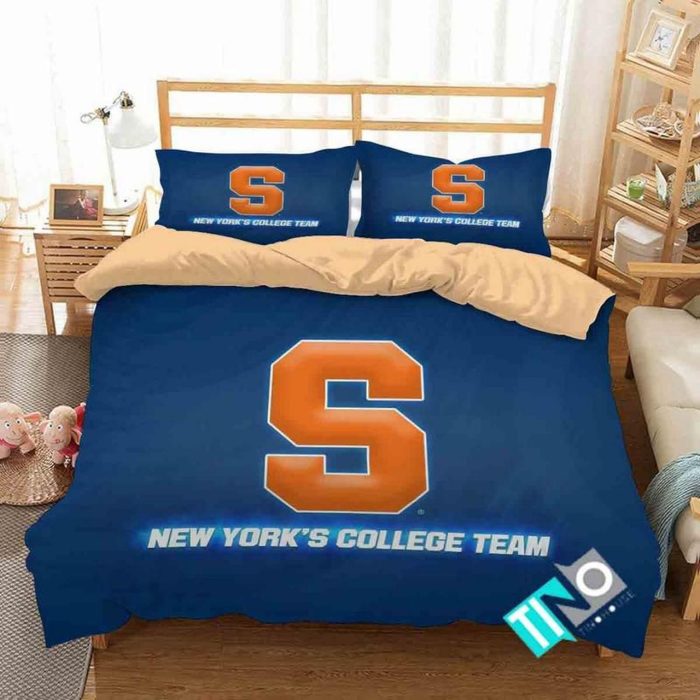 NCAA Syracuse Orange Logo New York'S College Team Bedding Set - 1 Duvet Cover & 2 Pillow Cases