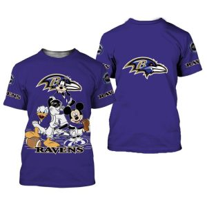 NFL Baltimore Ravens Disney Mickey Mouse And Friends For Fan 3D T Shirt Sweater Zip Hoodie Bomber Jacket