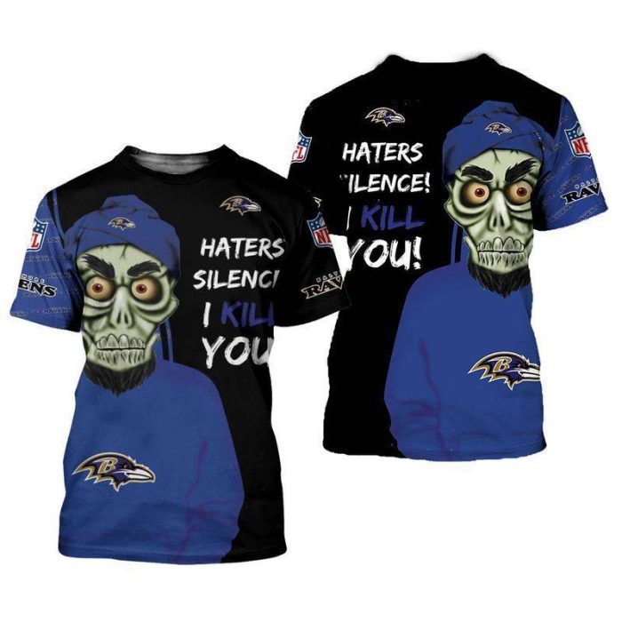 NFL Baltimore Ravens Skull Haters Silence I Kill You For Fan 3D T Shirt Sweater Zip Hoodie Bomber Jacket