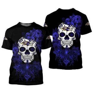 NFL Baltimore Ravens Sugar Skull For Fan 3D T Shirt Sweater Zip Hoodie Bomber Jacket