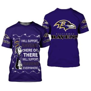 NFL Baltimore Ravens The Cat In The Hat For Fan 3D T Shirt Sweater Zip Hoodie Bomber Jacket