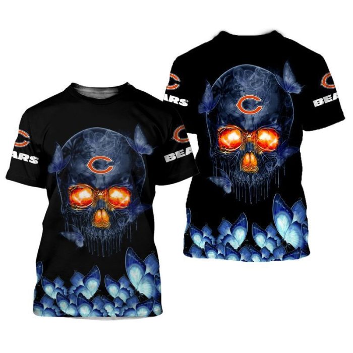 NFL Chicago Bears Skull Butterflies For Fan 3D T Shirt Sweater Zip Hoodie Bomber Jacket