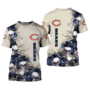 NFL Chicago Bears Team Limited Edition All Team Skulls Roses Gift For Fan 3D T Shirt Sweater Zip Hoodie Bomber Jacket