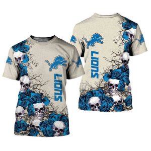 NFL Detroit Lions Team Skulls Roses Gift For Fan 3D T Shirt Sweater Zip Hoodie Bomber Jacket