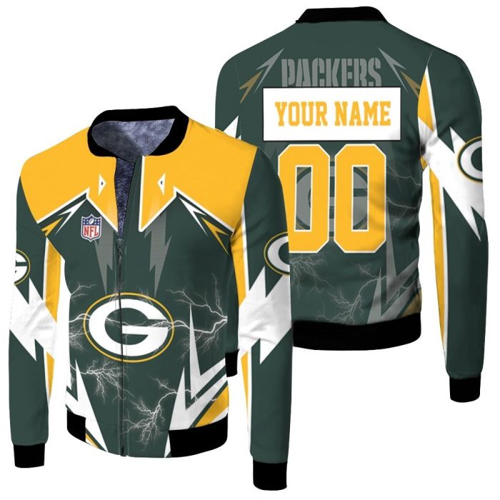 NFL Green Bay Packers Lightning 3D Personalized 1 Fleece Bomber Jacket