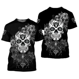 NFL Las Vegas Raiders Sugar Skull For Fan 3D T Shirt Sweater Zip Hoodie Bomber Jacket