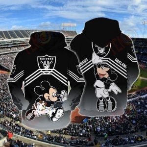 NFL Las Vegas Raiders With Mickey Mouse For Fan 3D T Shirt Sweater Zip Hoodie Bomber Jacket