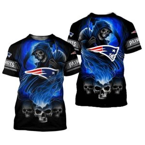 NFL New England Patriots Skulls Devil Skeleton Gift For Fan 3D T Shirt Sweater Zip Hoodie Bomber Jacket