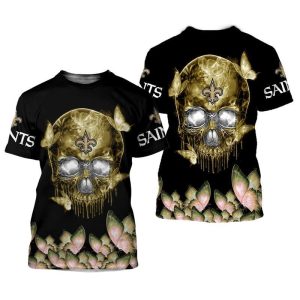NFL New Orleans Saints Skull Butterflies For Fan 3D T Shirt Sweater Zip Hoodie Bomber Jacket