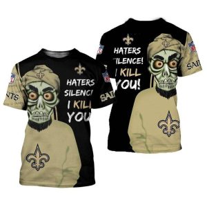 NFL New Orleans Saints Skull Haters Silence I Kill You For Fan 3D T Shirt Sweater Zip Hoodie Bomber Jacket