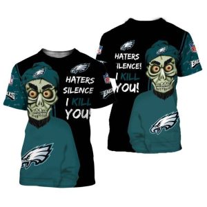 NFL Philadelphia Eagles Skull Haters Silence I Kill You For Fan 3D T Shirt Sweater Zip Hoodie Bomber Jacket