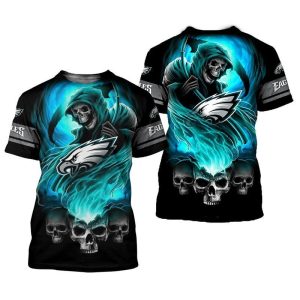 NFL Philadelphia Eagles Skulls Devil Skeleton Gift For Fan 3D T Shirt Sweater Zip Hoodie Bomber Jacket
