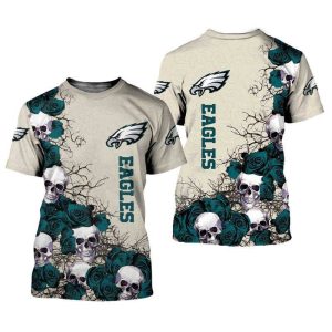 NFL Philadelphia Eagles Team Skulls Roses Gift For Fan 3D T Shirt Sweater Zip Hoodie Bomber Jacket