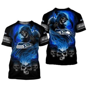 NFL Seattle Seahawks Skulls Devil Skeleton Gift For Fan 3D T Shirt Sweater Zip Hoodie Bomber Jacket