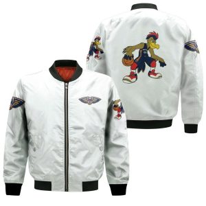 New Orleans Pelicans Basketball Classic Mascot Logo Gift For Pelicans Fans White Bomber Jacket