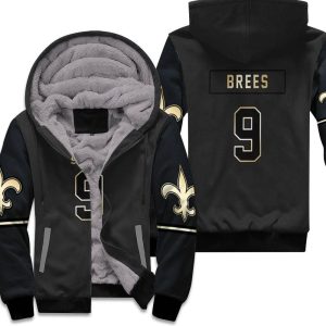 New Orleans Saints 9 Drew Brees Black Golden Edition Mens Inspired Unisex Fleece Hoodie