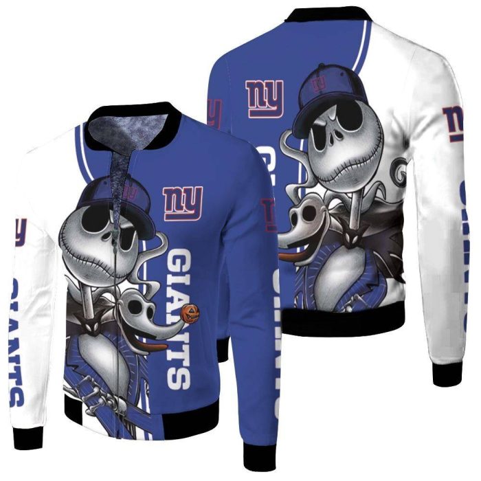 New York Giants Jack Skellington And Zero Fleece Bomber Jacket