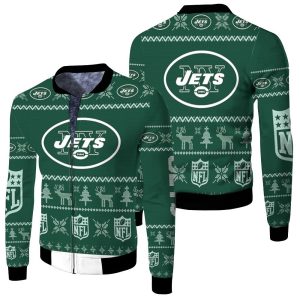New York Jets Ugly Christmas 3D Fleece Bomber Jacket