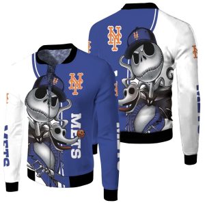 New York Mets Jack Skellington And Zero Fleece Bomber Jacket