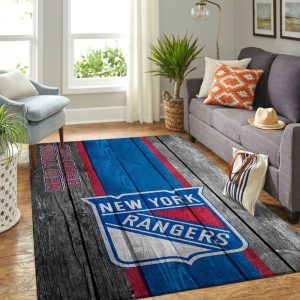 New York Rangers NHL Team Logo Wooden Style Nice 2 Gift Home Decor Rectangle Area Rug Area Rug Carpet Living Room And Bedroom Rug