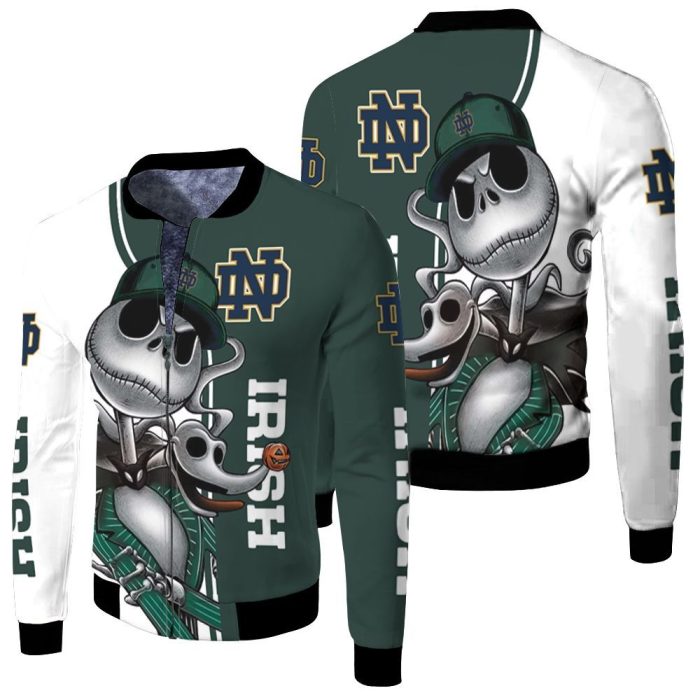 Notre Dame Fighting Irish Jack Skellington And Zero Fleece Bomber Jacket