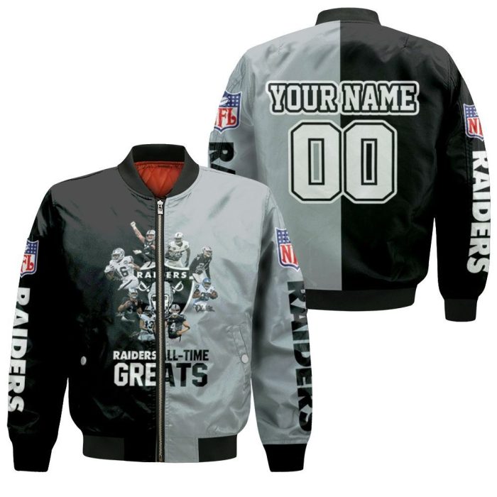 Oakland Raiders All Time Greats Players Signatures 3D Personalized Bomber Jacket