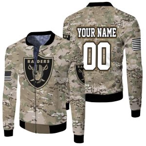 Oakland Raiders Camo Pattern 3D Personalized Fleece Bomber Jacket