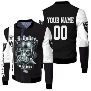 Oakland Raiders Hi Roller Skull Personalized Fleece Bomber Jacket