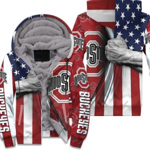 Ohio State Buckeyes Under American Flag Unisex Fleece Hoodie