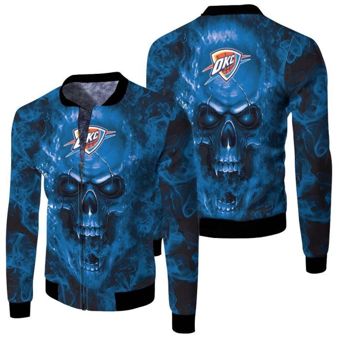 Oklahoma City Thunder NBA Fans Skull Fleece Bomber Jacket