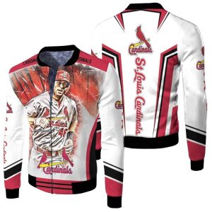 Paul Goldshmidt 46 St Louis Cardinals Red Background For Cardinals Fan Fleece Bomber Jacket
